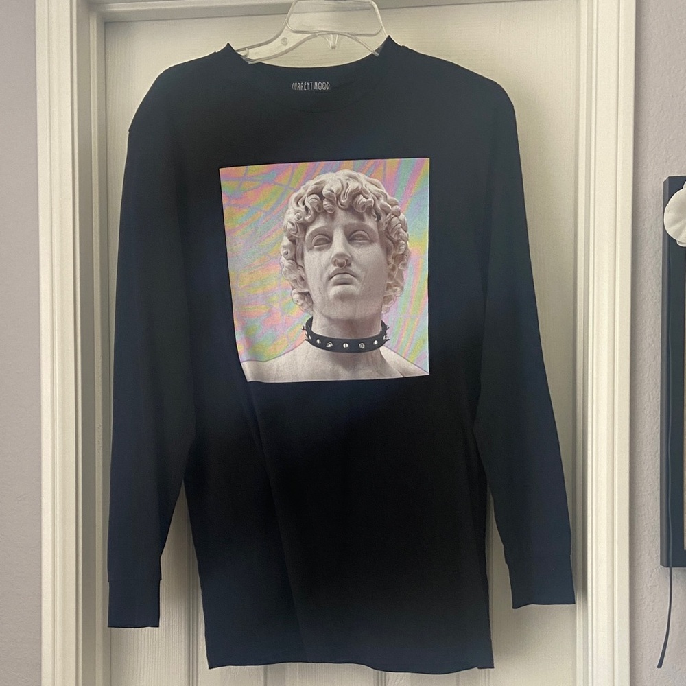 Current Mood Black Long Sleeve Shirt Dress Michaelangelo David
